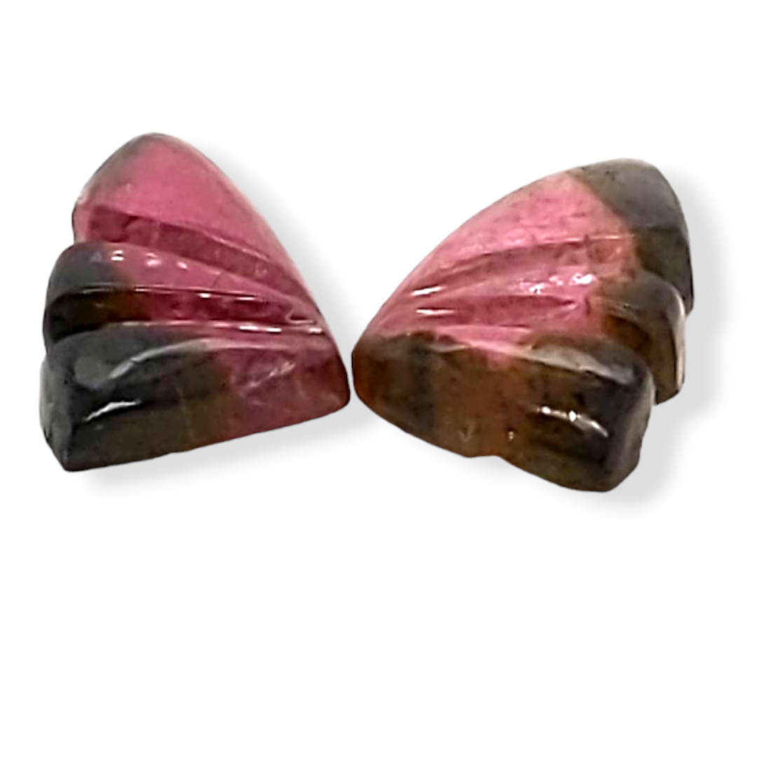 Natural Watermelon Tourmaline Butterfly Carved Pair | Size:11x6mm - The LabradoriteKing