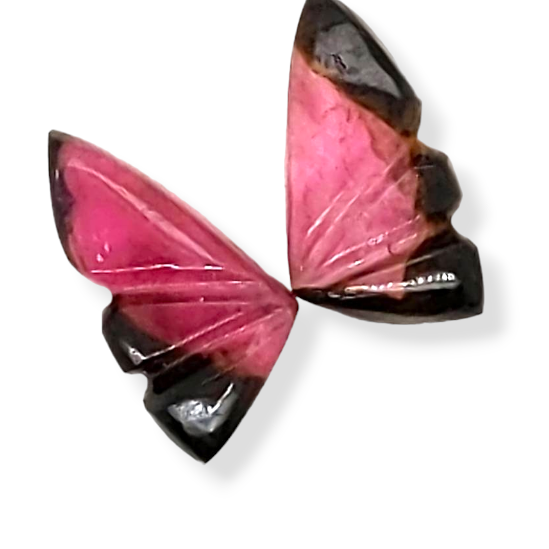 Natural Watermelon Tourmaline Butterfly Carved Pair | Size:11x6mm - The LabradoriteKing