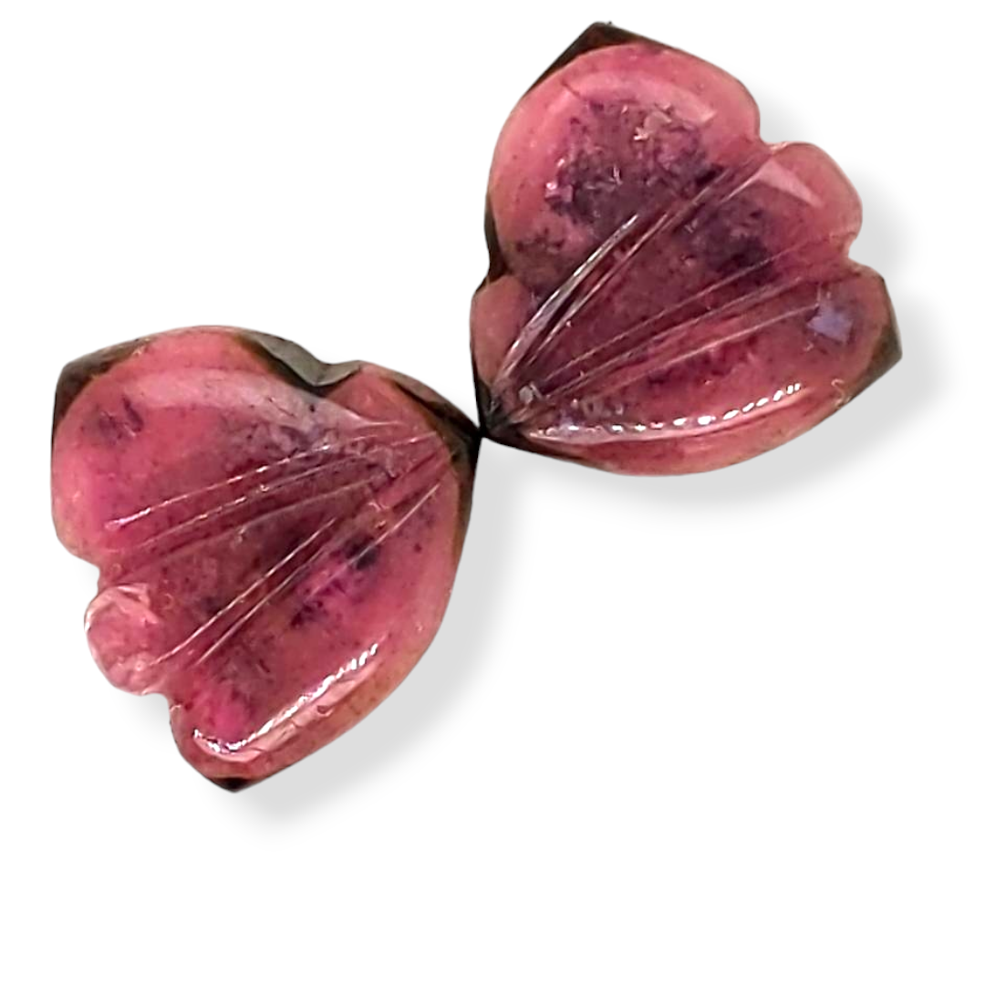 Natural Watermelon Tourmaline Butterfly Carved Pair | Size:13x12mm - The LabradoriteKing