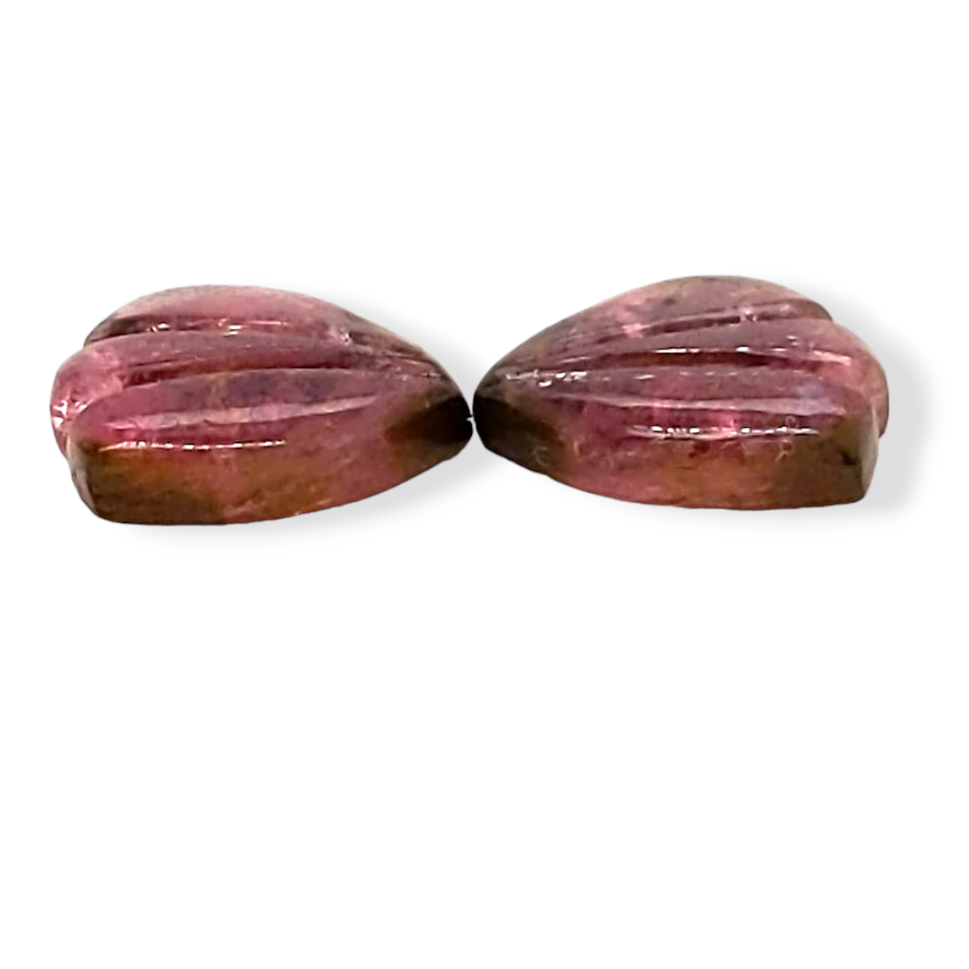 Natural Watermelon Tourmaline Butterfly Carved Pair | Size:13x12mm - The LabradoriteKing