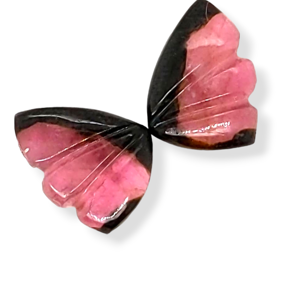 Natural Watermelon Tourmaline Butterfly Carved Pair | Size:12x8mm - The LabradoriteKing