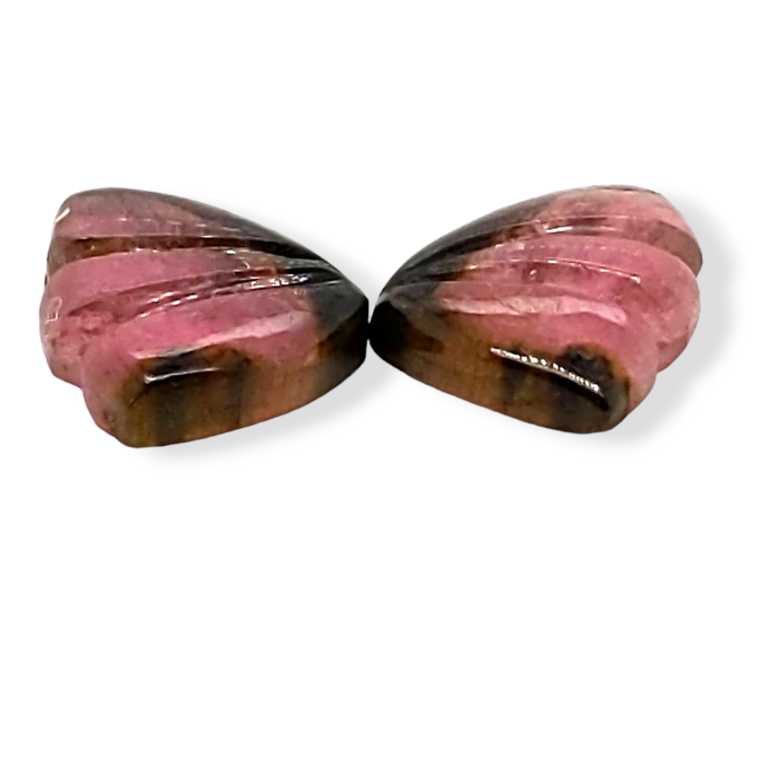 Natural Watermelon Tourmaline Butterfly Carved Pair | Size:12x8mm - The LabradoriteKing