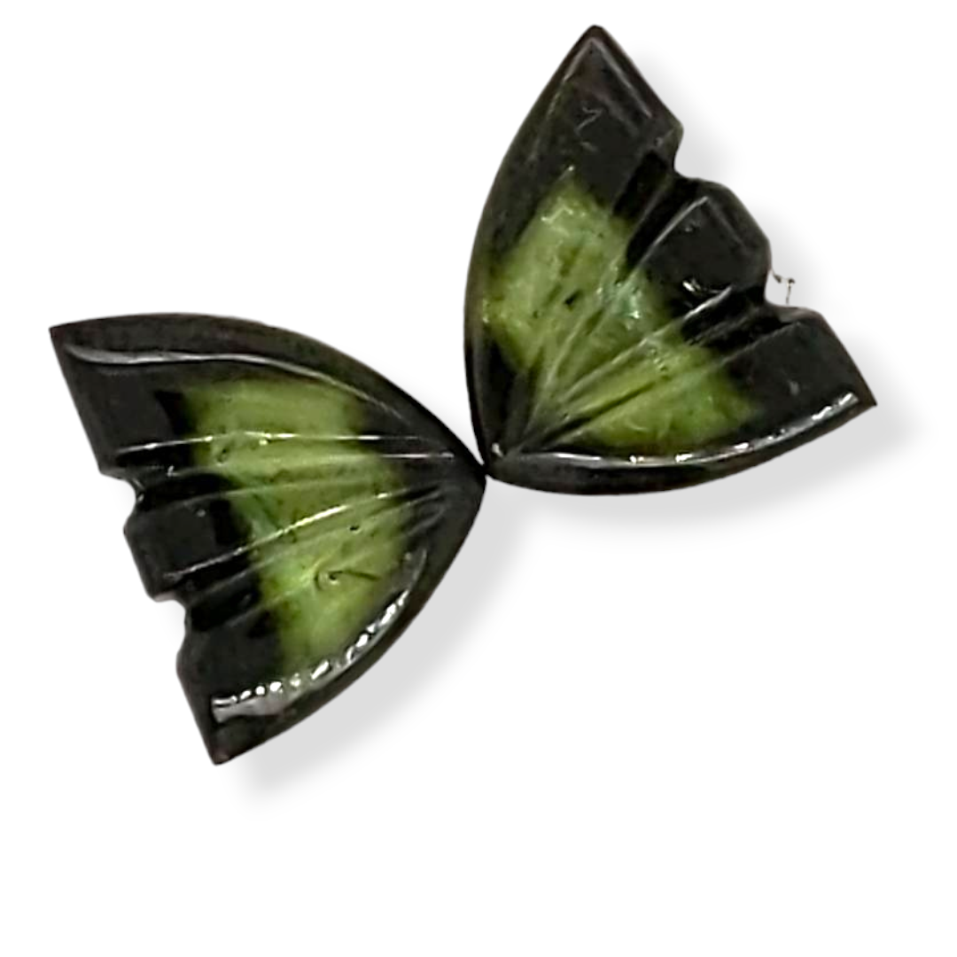 Natural Watermelon Tourmaline Butterfly Carved Pair | Size:10x7mm - The LabradoriteKing