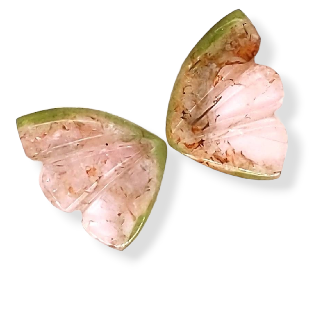 Natural Watermelon Tourmaline Butterfly Carved Pair | Size:14x11mm - The LabradoriteKing