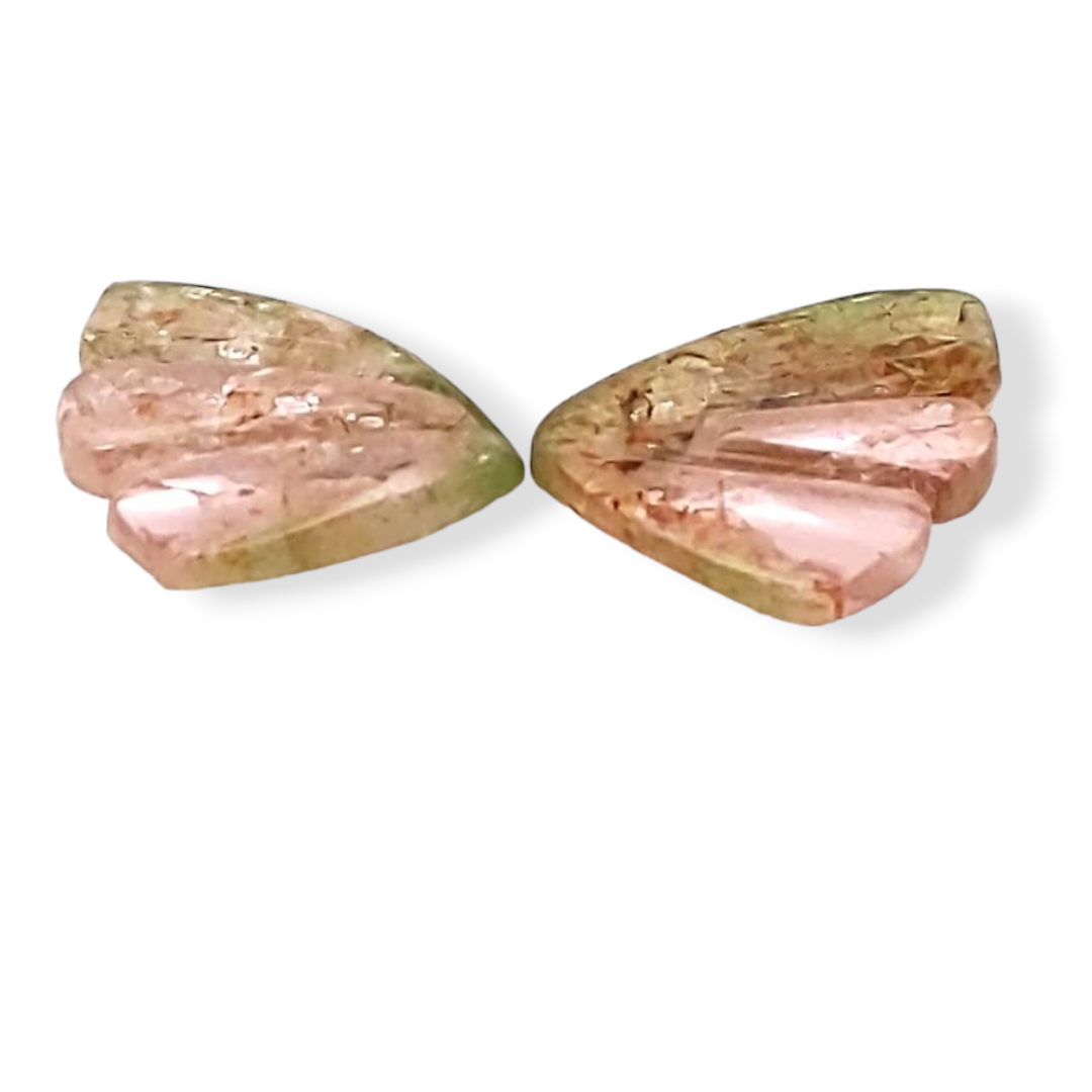 Natural Watermelon Tourmaline Butterfly Carved Pair | Size:14x11mm - The LabradoriteKing