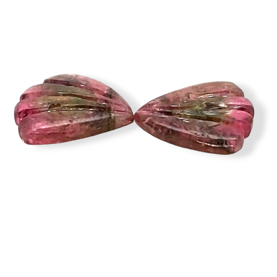 Natural Watermelon Tourmaline Butterfly Carved Pair | Size:16x13mm - The LabradoriteKing