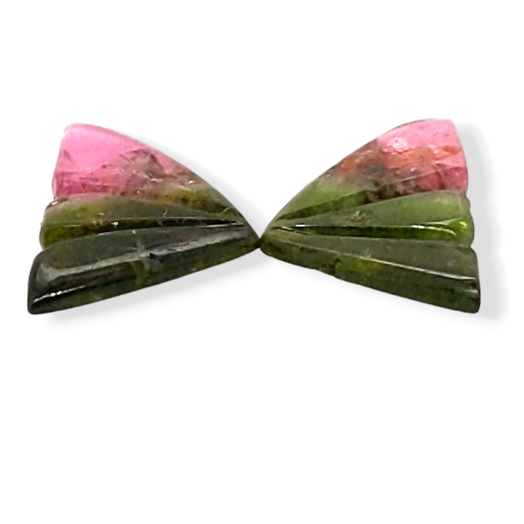 Natural Watermelon Tourmaline Butterfly Carved Pair | Size:17x10mm - The LabradoriteKing