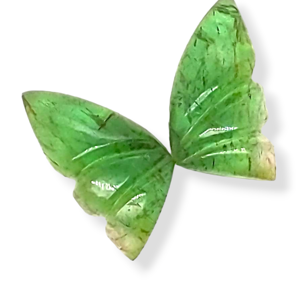 Natural Watermelon Tourmaline Butterfly Carved Pair | Size:13x7mm - The LabradoriteKing