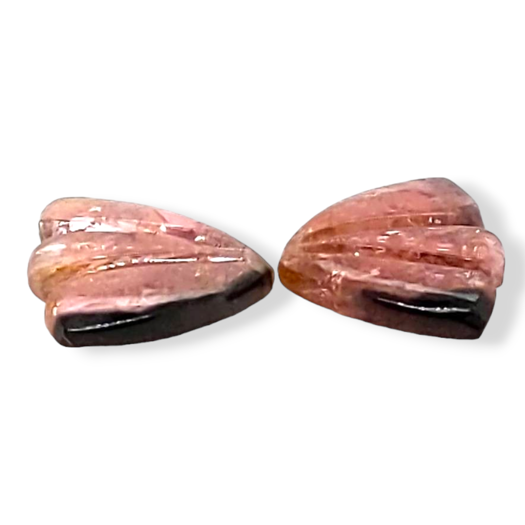 Natural Watermelon Tourmaline Butterfly Carved Pair | Size:12x9mm - The LabradoriteKing