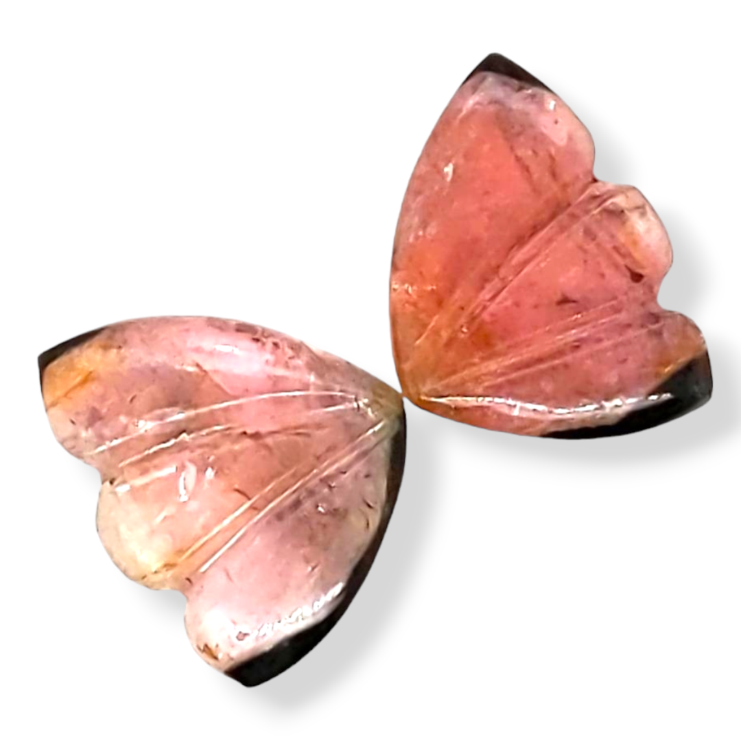 Natural Watermelon Tourmaline Butterfly Carved Pair | Size:12x9mm - The LabradoriteKing