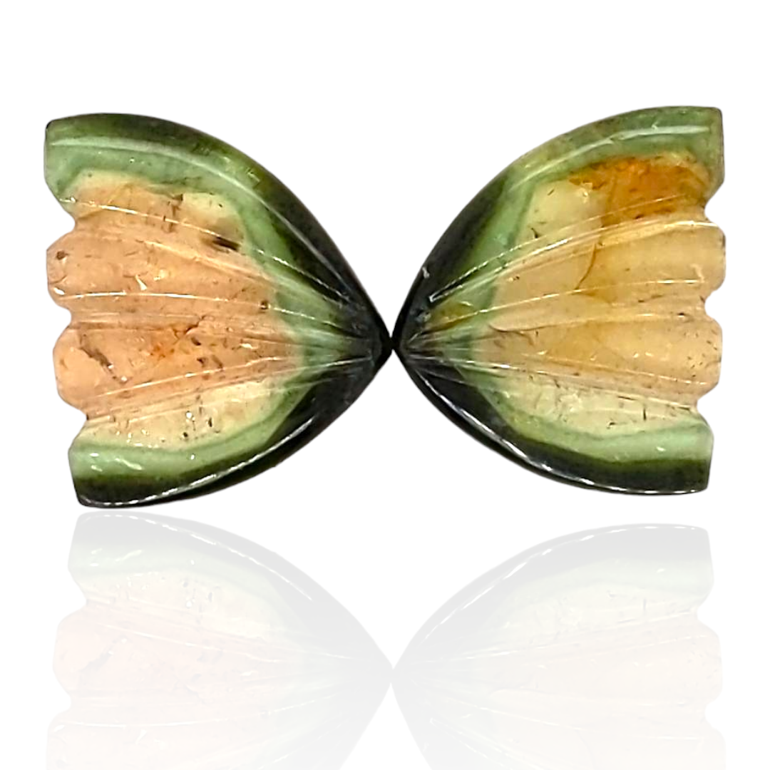 Natural Watermelon Tourmaline Butterfly Carved Pair | Size:15x13mm - The LabradoriteKing