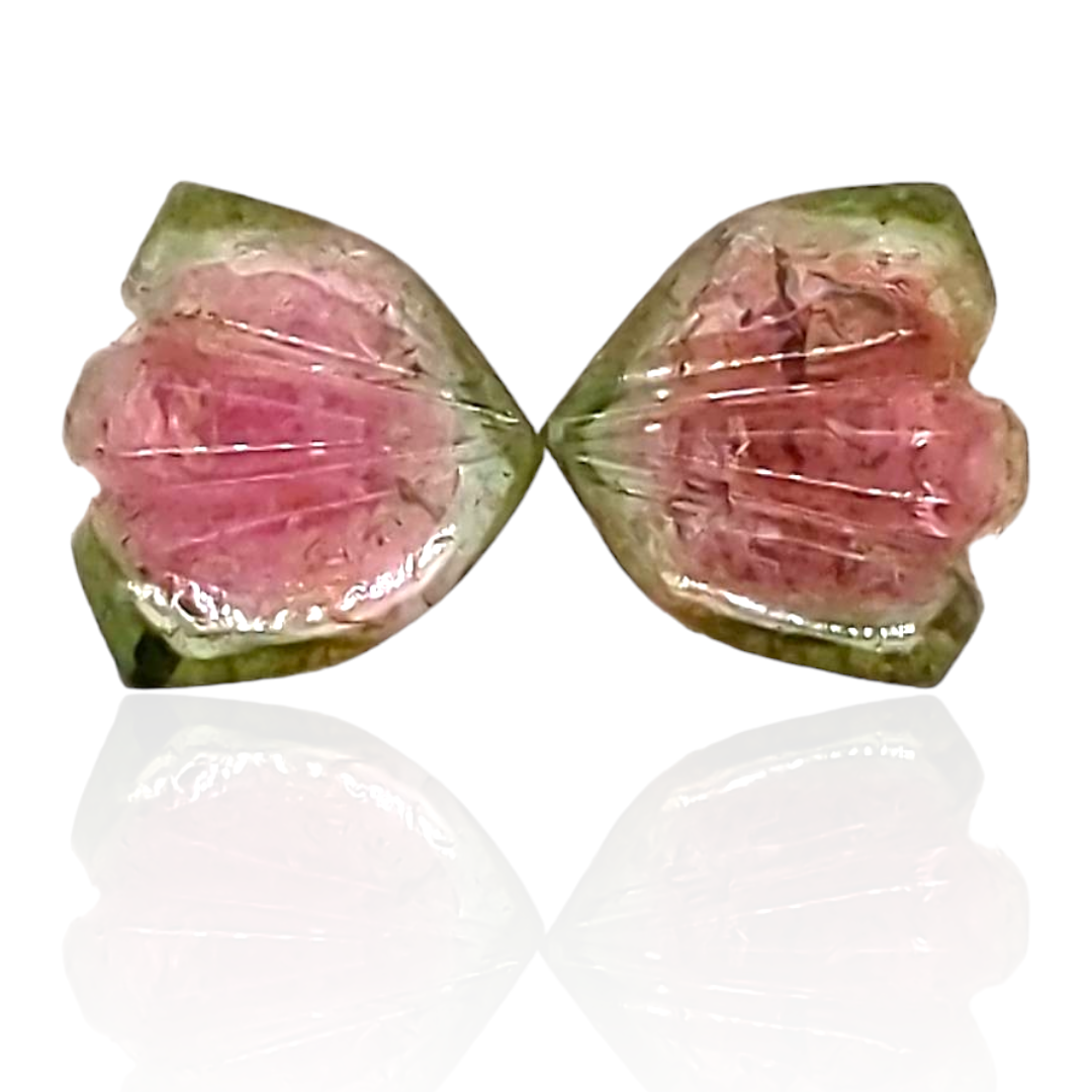 Natural Watermelon Tourmaline Butterfly Carved Pair | Size:10mm - The LabradoriteKing