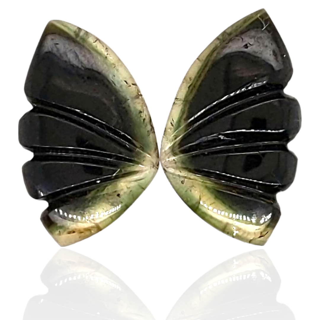 Natural Watermelon Tourmaline Butterfly Carved Pair | Size:19x12mm - The LabradoriteKing