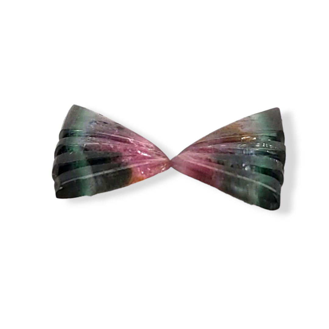 Natural Watermelon Tourmaline Butterfly Carved Pair | Size:24x13mm - The LabradoriteKing