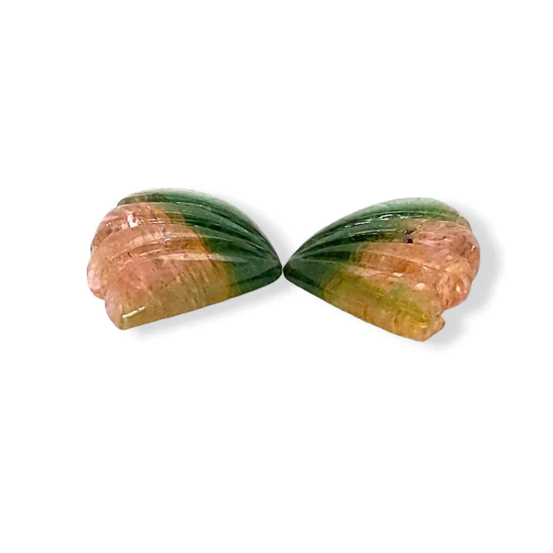 Natural Watermelon Tourmaline Butterfly Carved Pair | Size:22x15mm - The LabradoriteKing