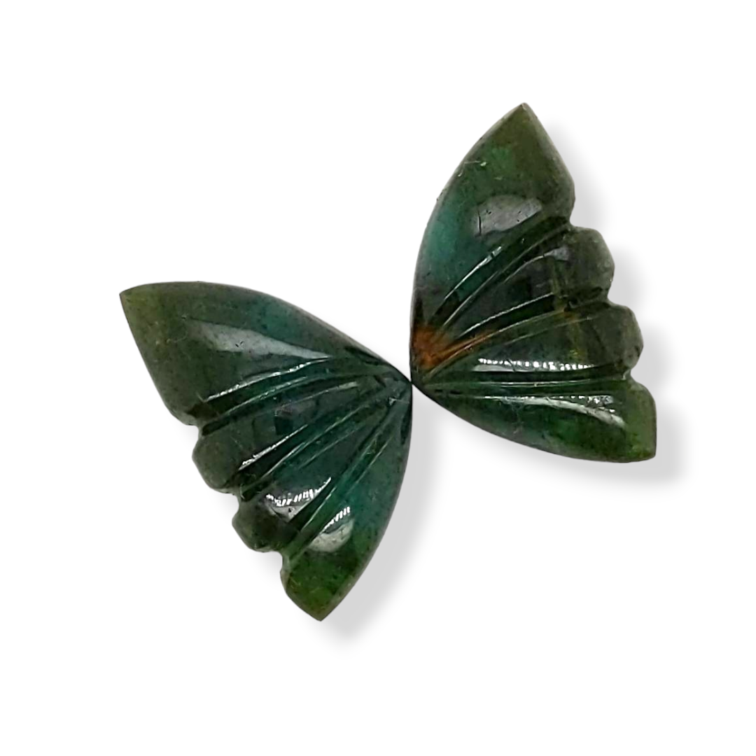 Natural Watermelon Tourmaline Butterfly Carved Pair | Size:19x11mm - The LabradoriteKing