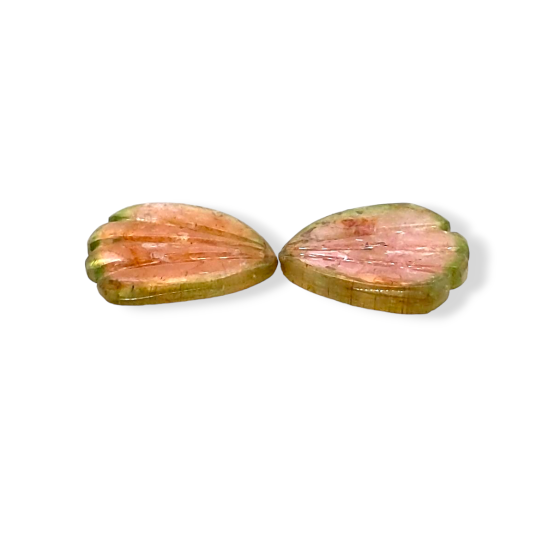 Natural Watermelon Tourmaline Butterfly Carved Pair | Size:17x16mm - The LabradoriteKing