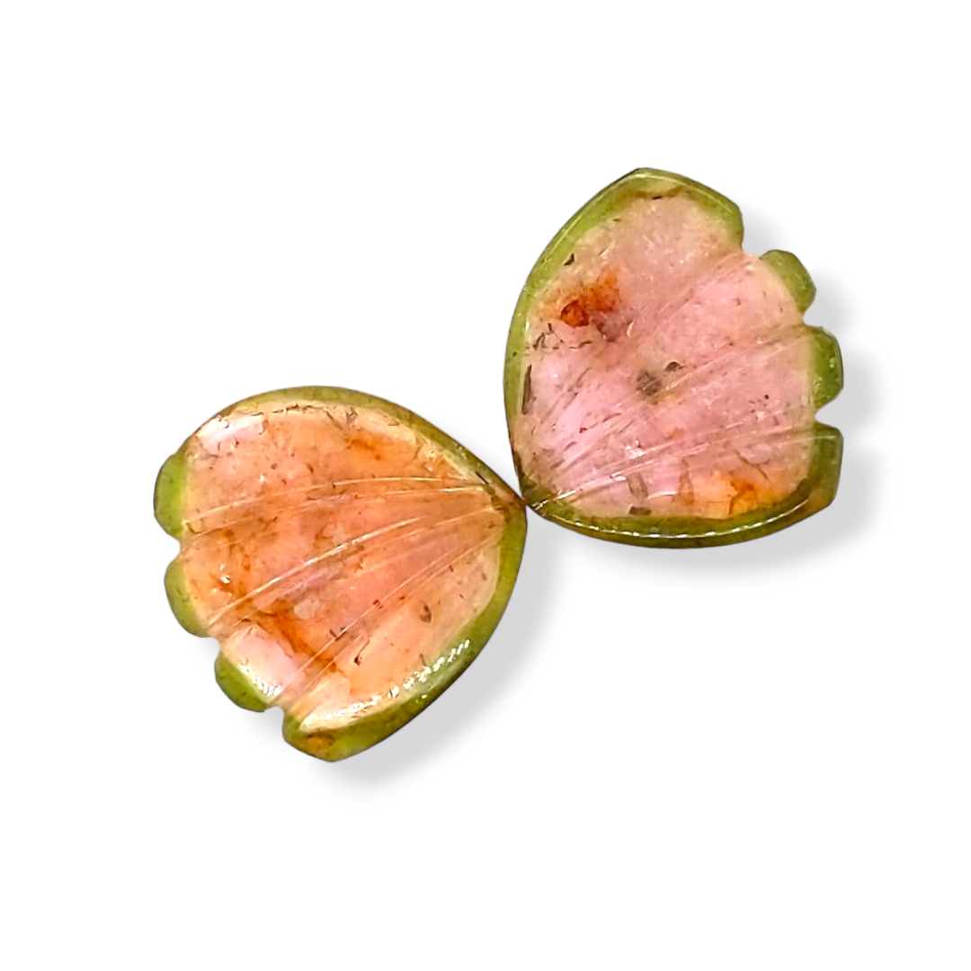 Natural Watermelon Tourmaline Butterfly Carved Pair | Size:17x16mm - The LabradoriteKing