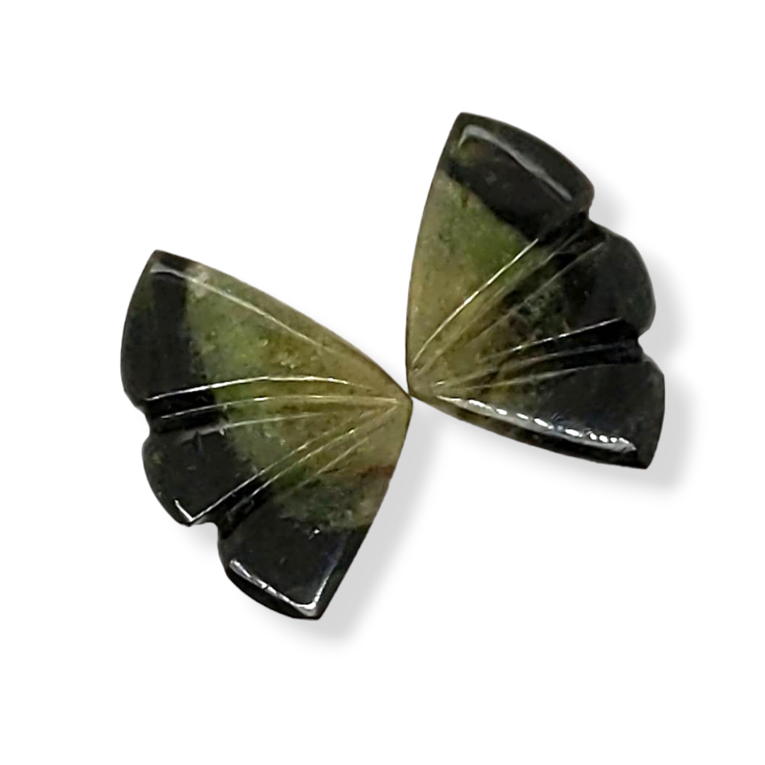 Natural Watermelon Tourmaline Butterfly Carved Pair | Size:14x9mm