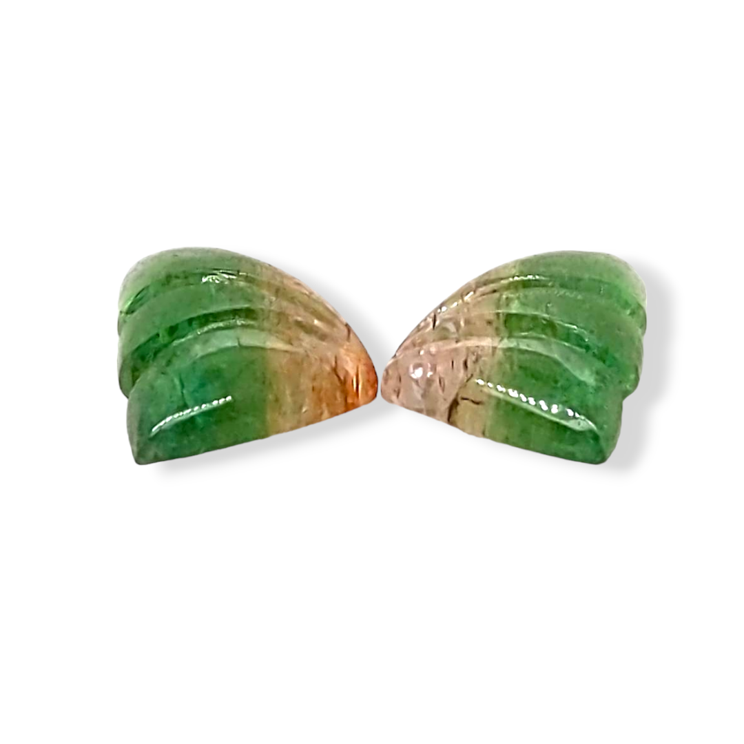 Natural Watermelon Tourmaline Butterfly Carved Pair | Size:15x9mm - The LabradoriteKing