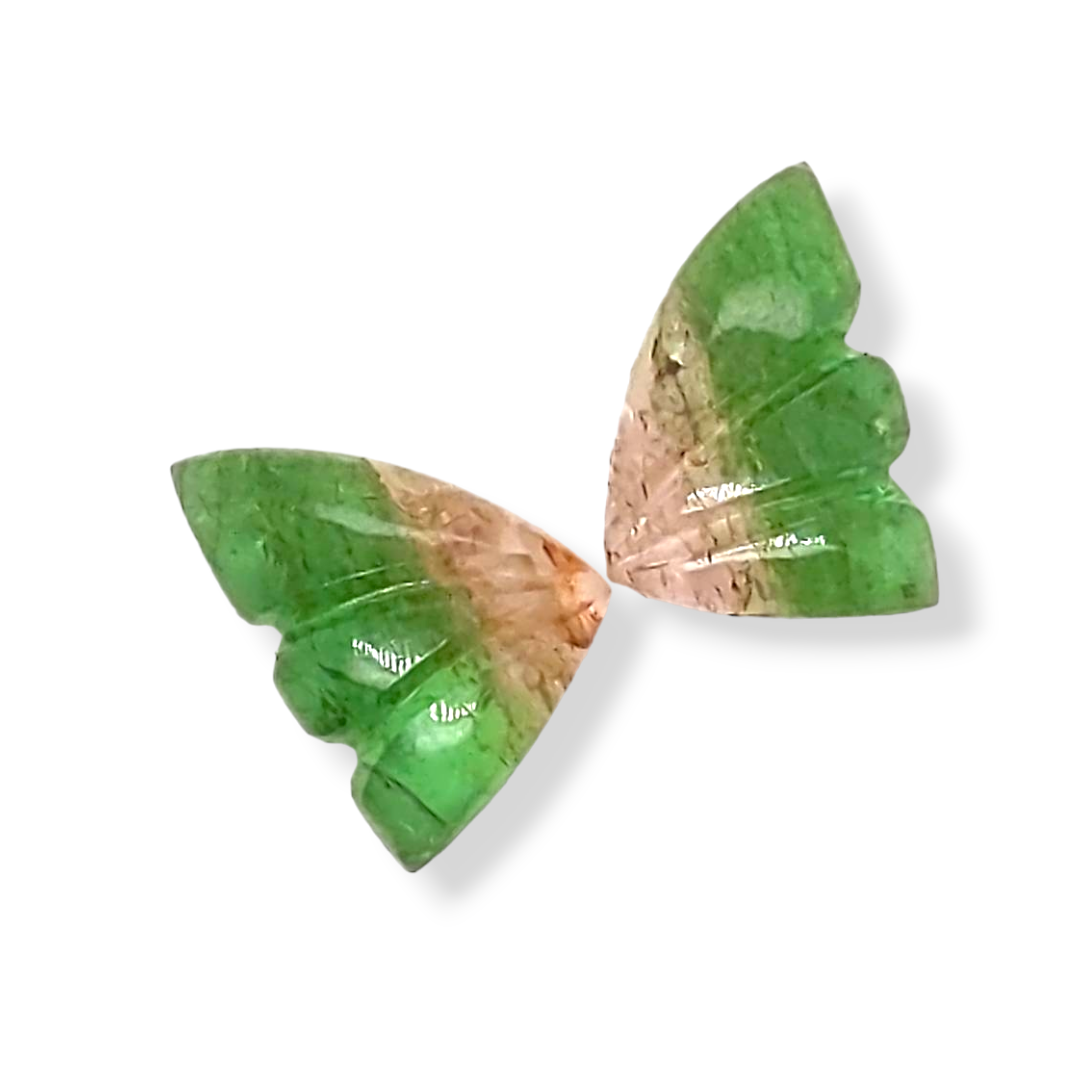 Natural Watermelon Tourmaline Butterfly Carved Pair | Size:15x9mm - The LabradoriteKing