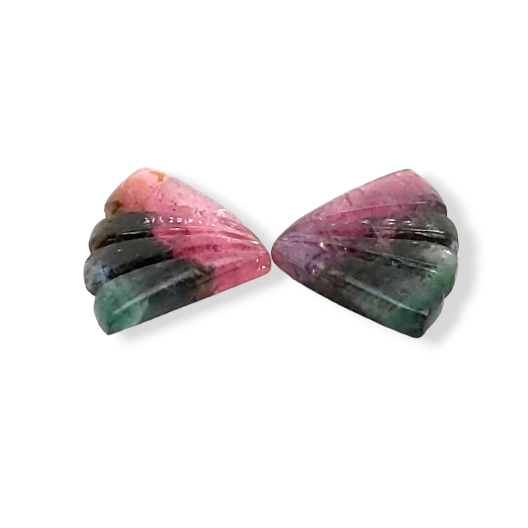 Natural Watermelon Tourmaline Butterfly Carved Pair | Size:20x11mm - The LabradoriteKing