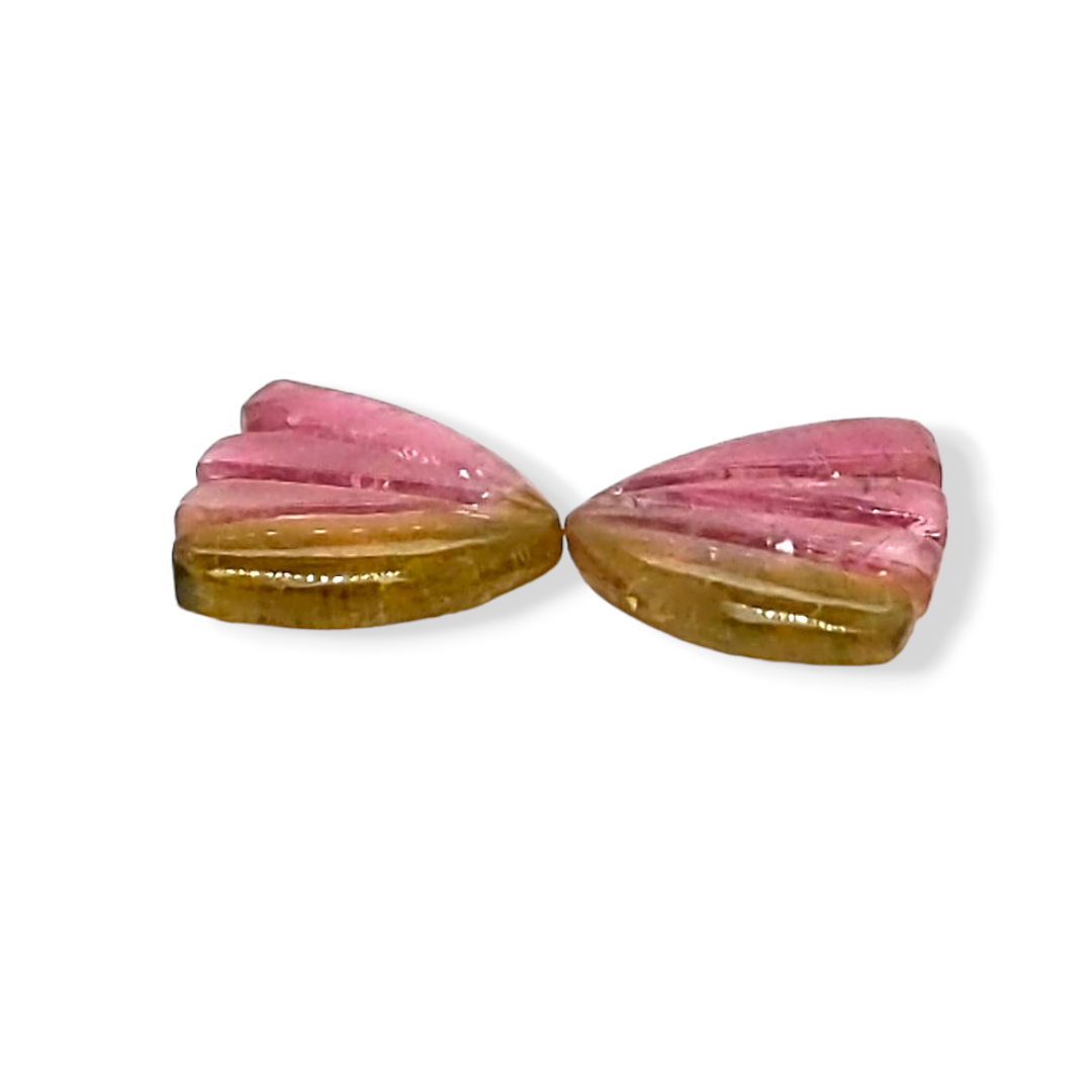 Natural Watermelon Tourmaline Butterfly Carved Pair | Size:14x11mm