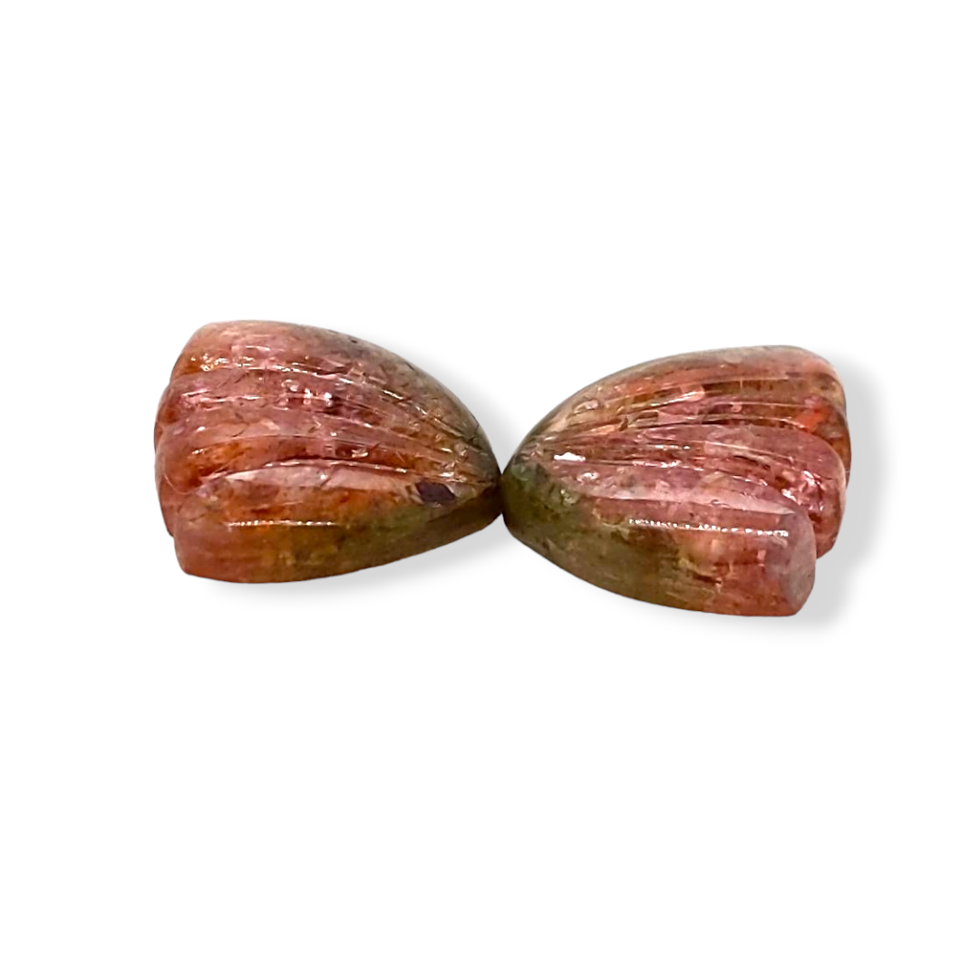 Natural Watermelon Tourmaline Butterfly Carved Pair | Size:17x13mm - The LabradoriteKing