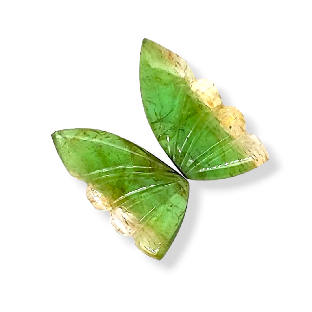 Natural Watermelon Tourmaline Butterfly Carved Pair | Size:20x10mm - The LabradoriteKing