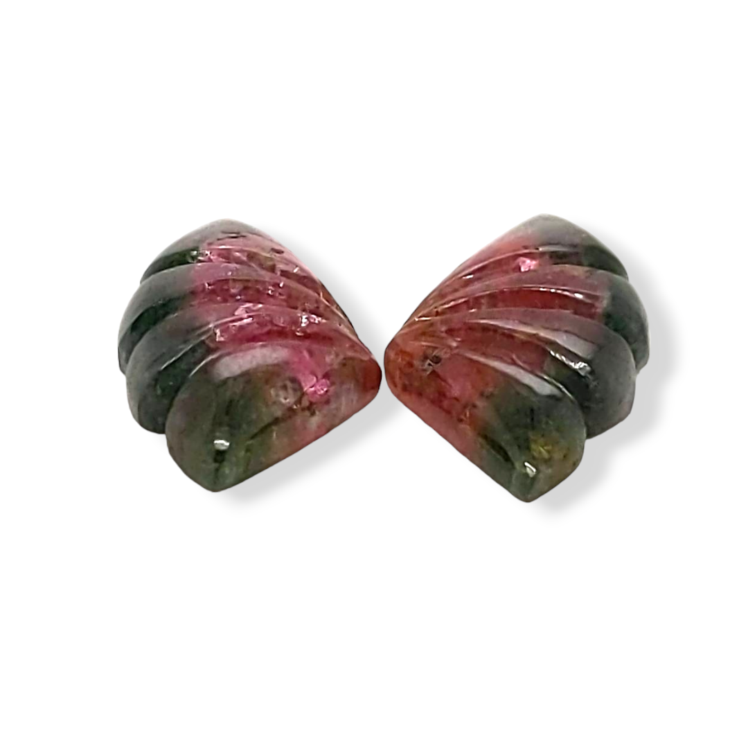 Natural Watermelon Tourmaline Butterfly Carved Pair | Size:17x9mm