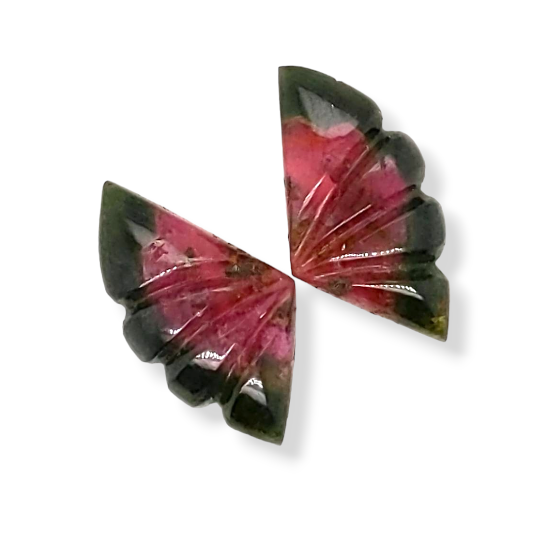 Natural Watermelon Tourmaline Butterfly Carved Pair | Size:17x9mm