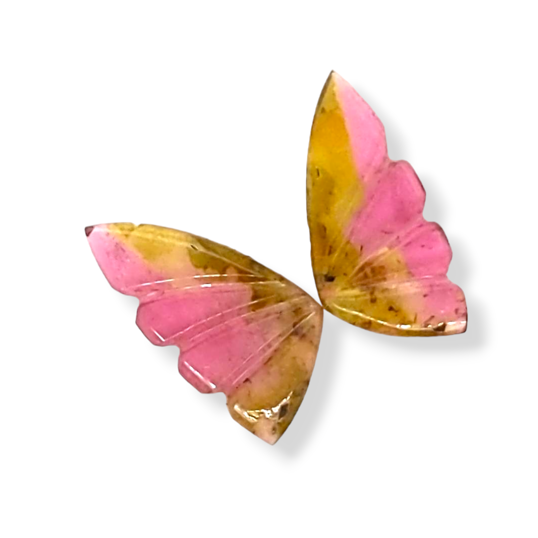 Natural Watermelon Tourmaline Butterfly Carved Pair | Size:16x8mm - The LabradoriteKing