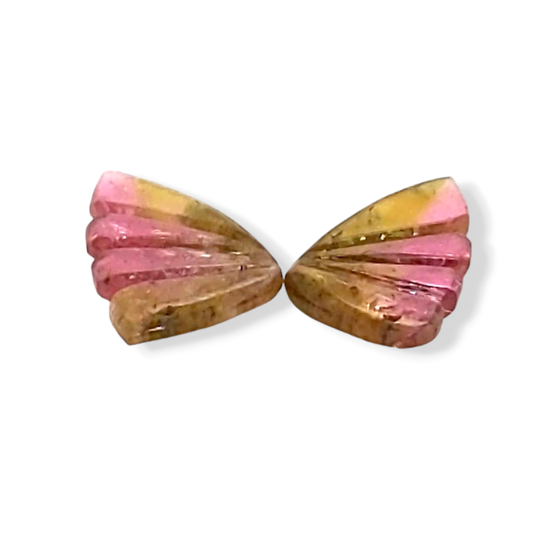 Natural Watermelon Tourmaline Butterfly Carved Pair | Size:16x8mm - The LabradoriteKing