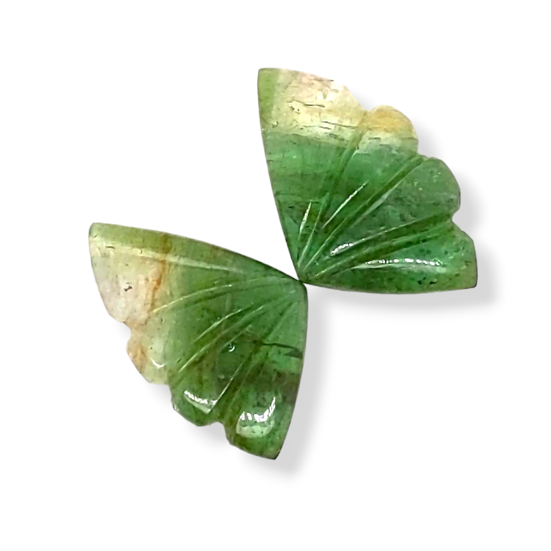 Natural Watermelon Tourmaline Butterfly Carved Pair | Size:17x10mm - The LabradoriteKing