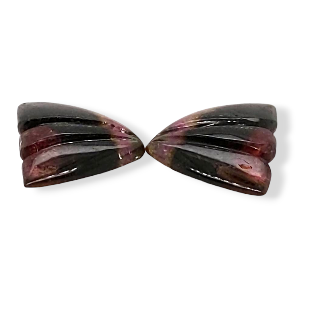 Natural Watermelon Tourmaline Butterfly Carved Pair | Size:13x10mm - The LabradoriteKing