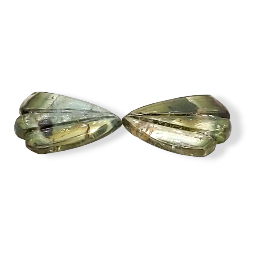 Natural Watermelon Tourmaline Butterfly Carved Pair | Size:15x14mm - The LabradoriteKing