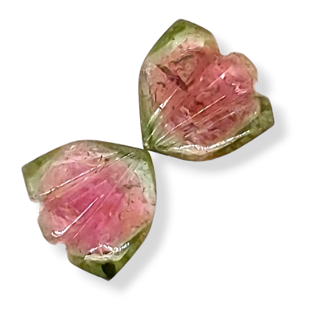 Natural Watermelon Tourmaline Butterfly Carved Pair | Size:10mm - The LabradoriteKing