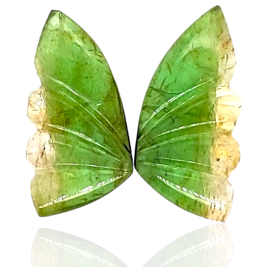 Natural Watermelon Tourmaline Butterfly Carved Pair | Size:20x10mm - The LabradoriteKing