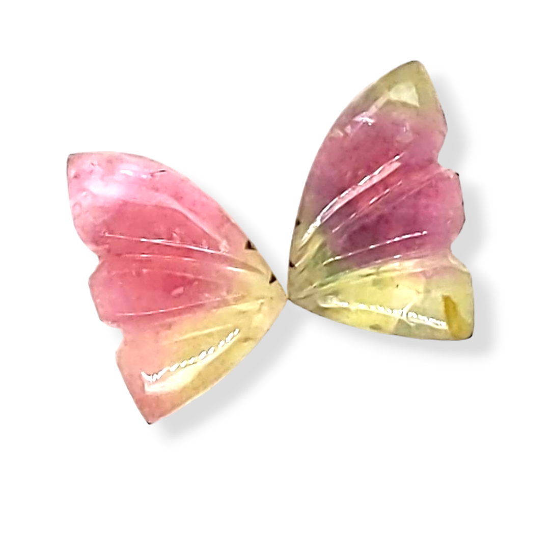 Natural Watermelon Tourmaline Butterfly Carved Pair | Size:11x7mm - The LabradoriteKing