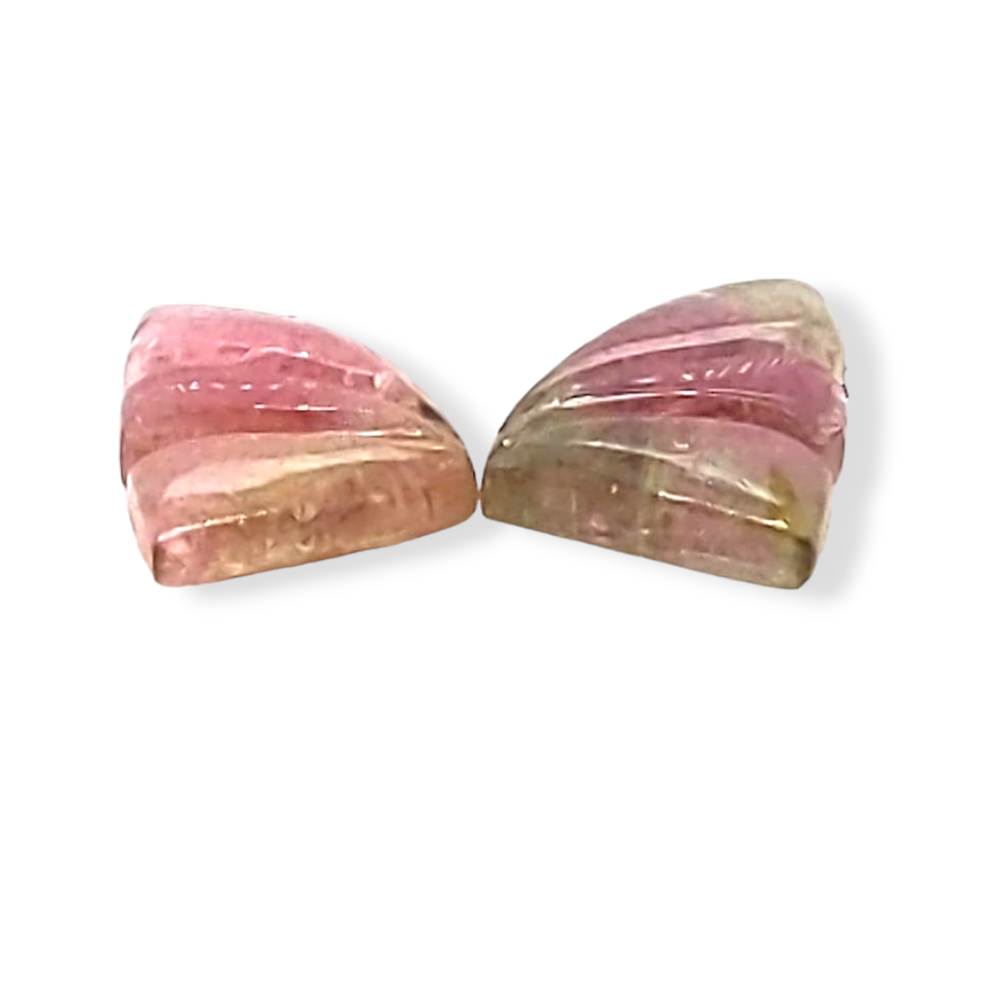 Natural Watermelon Tourmaline Butterfly Carved Pair | Size:11x7mm - The LabradoriteKing