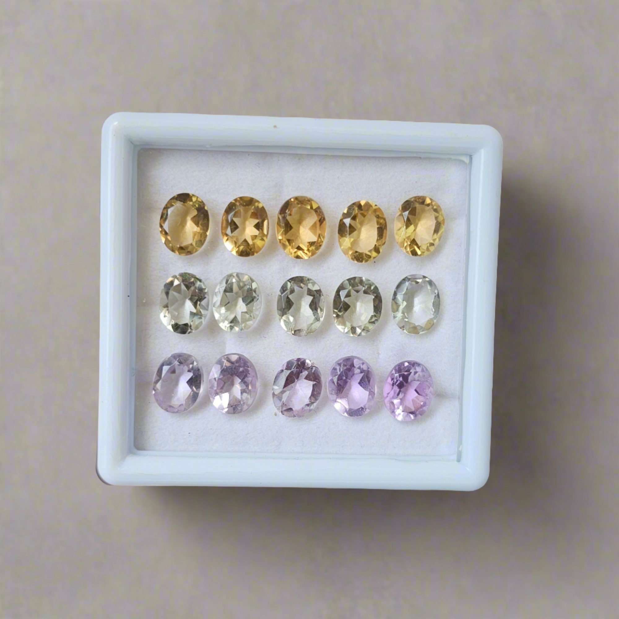 15 Pcs Of Natural Amethyst, Citrine & Green Amethyst  Faceted | Shape: Oval | Size:10x8mm - The LabradoriteKing