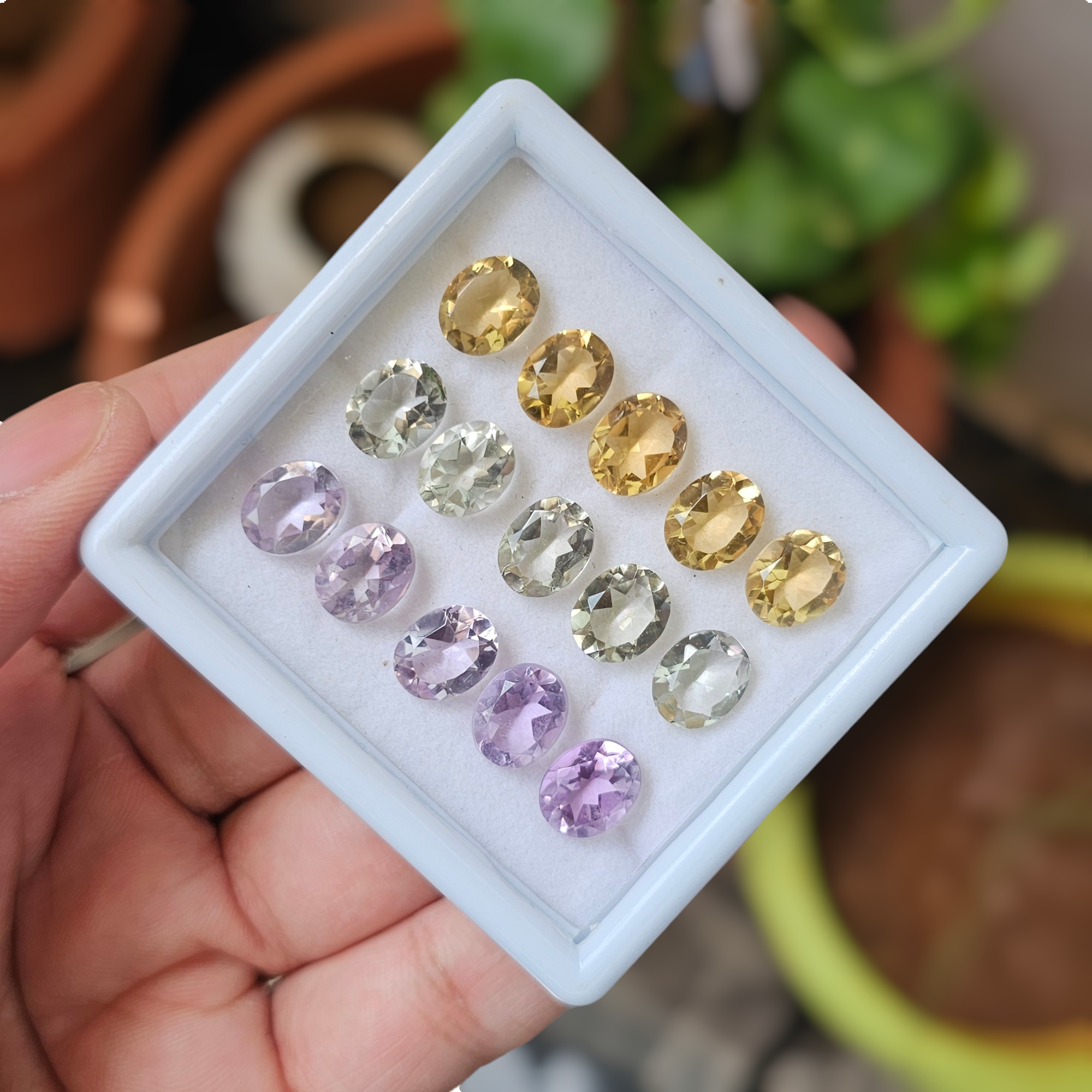 15 Pcs Of Natural Amethyst, Citrine & Green Amethyst  Faceted | Shape: Oval | Size:10x8mm - The LabradoriteKing