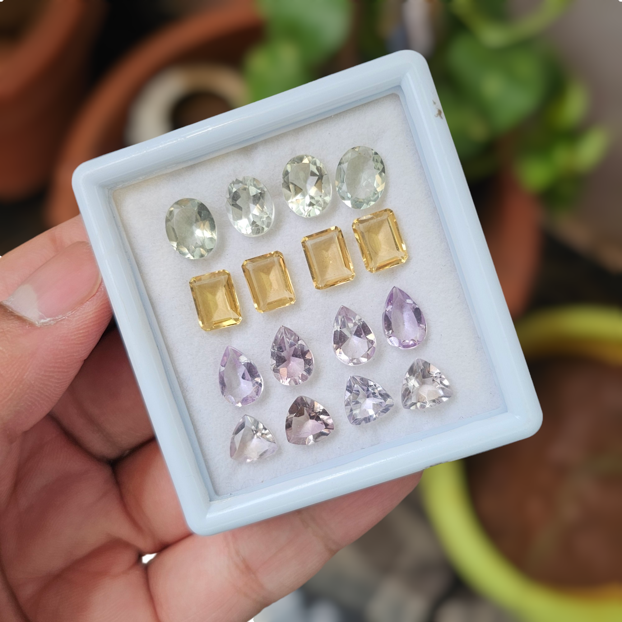 16 Pcs Of Natural Amethyst, Citrine, Ametrine & Green Amethyst Faceted | Shape: Mix | Size:8-10mm - The LabradoriteKing