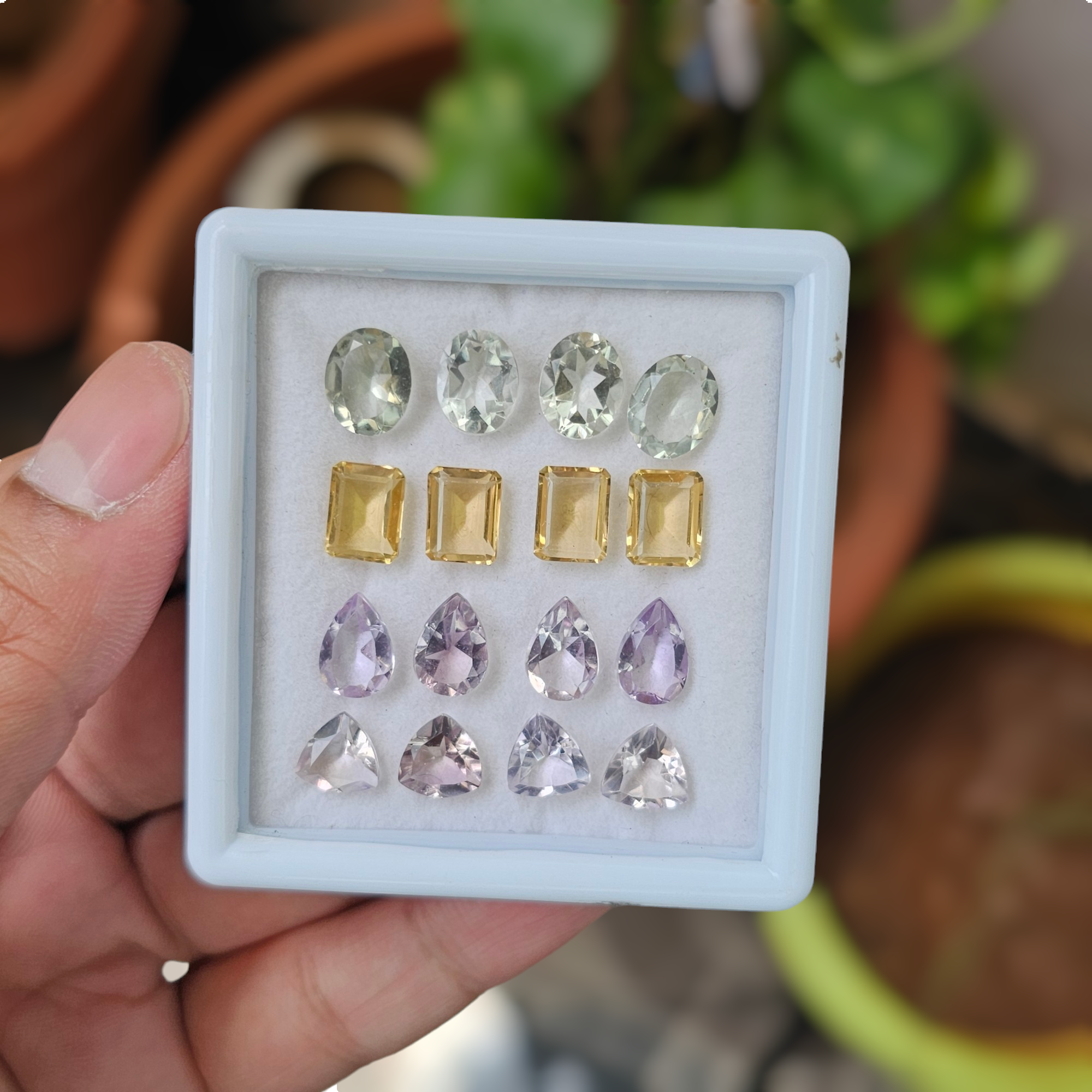 16 Pcs Of Natural Amethyst, Citrine, Ametrine & Green Amethyst Faceted | Shape: Mix | Size:8-10mm - The LabradoriteKing