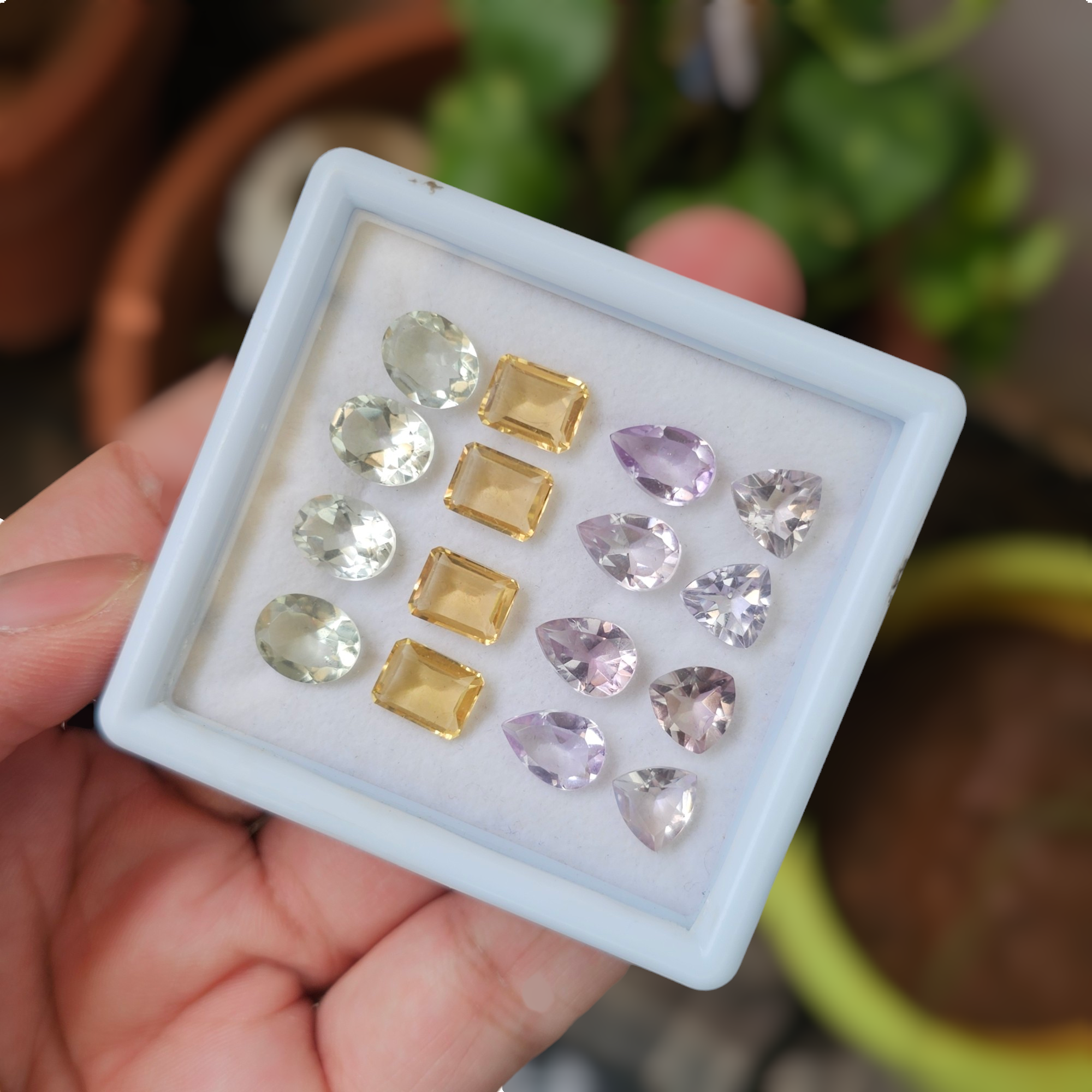 16 Pcs Of Natural Amethyst, Citrine, Ametrine & Green Amethyst Faceted | Shape: Mix | Size:8-10mm - The LabradoriteKing