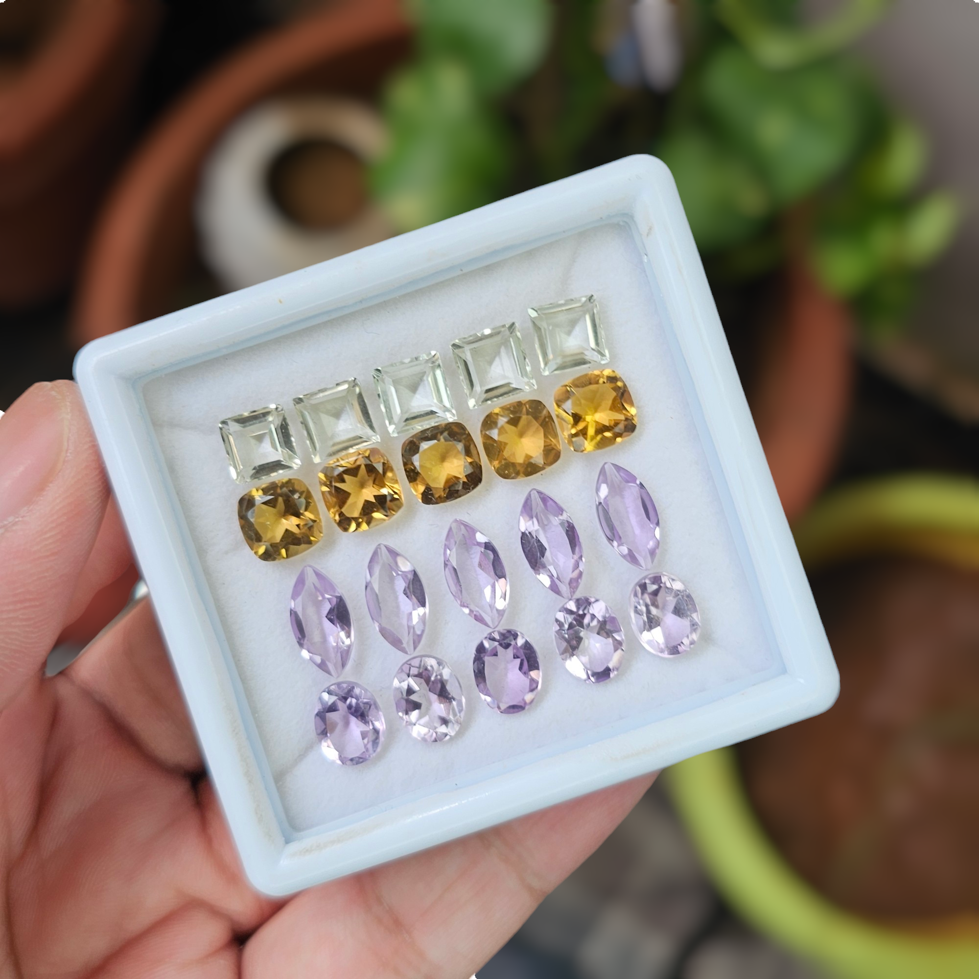 20 Pcs Of Natural Amethyst, Citrine & Green Amethyst Faceted | Shape: Mix | Size:10-14mm - The LabradoriteKing