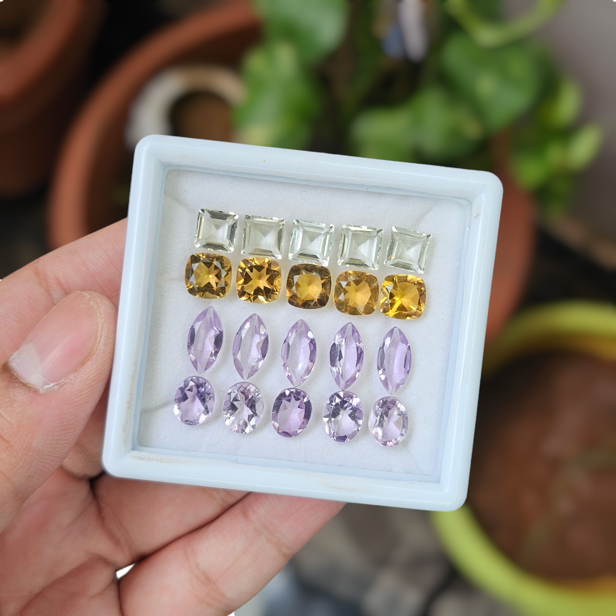 20 Pcs Of Natural Amethyst, Citrine & Green Amethyst Faceted | Shape: Mix | Size:10-14mm - The LabradoriteKing