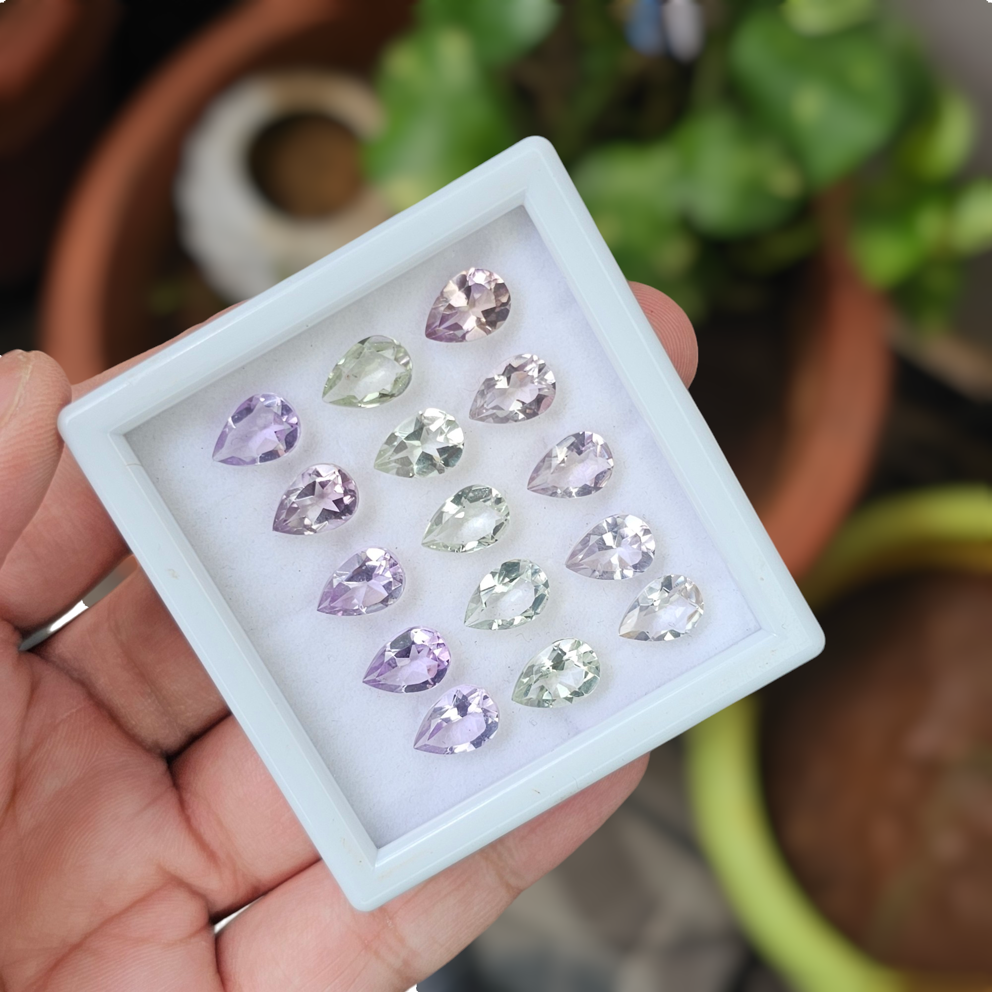 15 Pcs Of Natural Amethyst, Ametrine & Green Amethyst Faceted | Shape:  Pear  | Size: 10x7mm - The LabradoriteKing