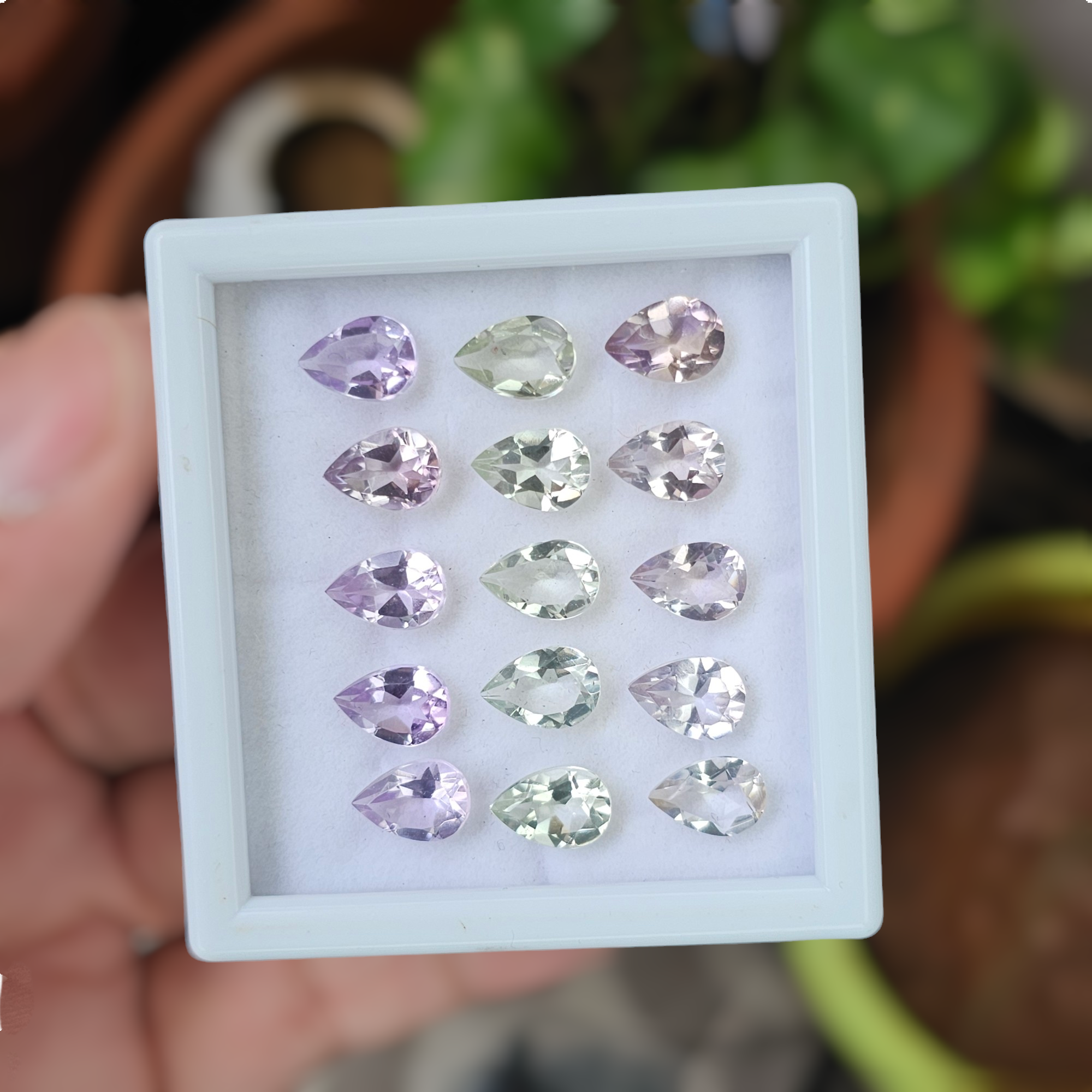 15 Pcs Of Natural Amethyst, Ametrine & Green Amethyst Faceted | Shape:  Pear  | Size: 10x7mm - The LabradoriteKing