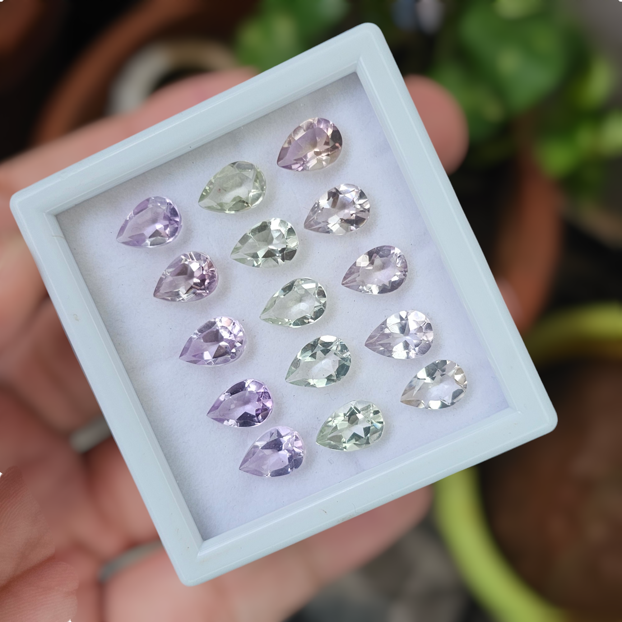 15 Pcs Of Natural Amethyst, Ametrine & Green Amethyst Faceted | Shape:  Pear  | Size: 10x7mm - The LabradoriteKing